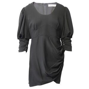 SELF-PORTRAIT black stretch crepe puff sleeve midi dress